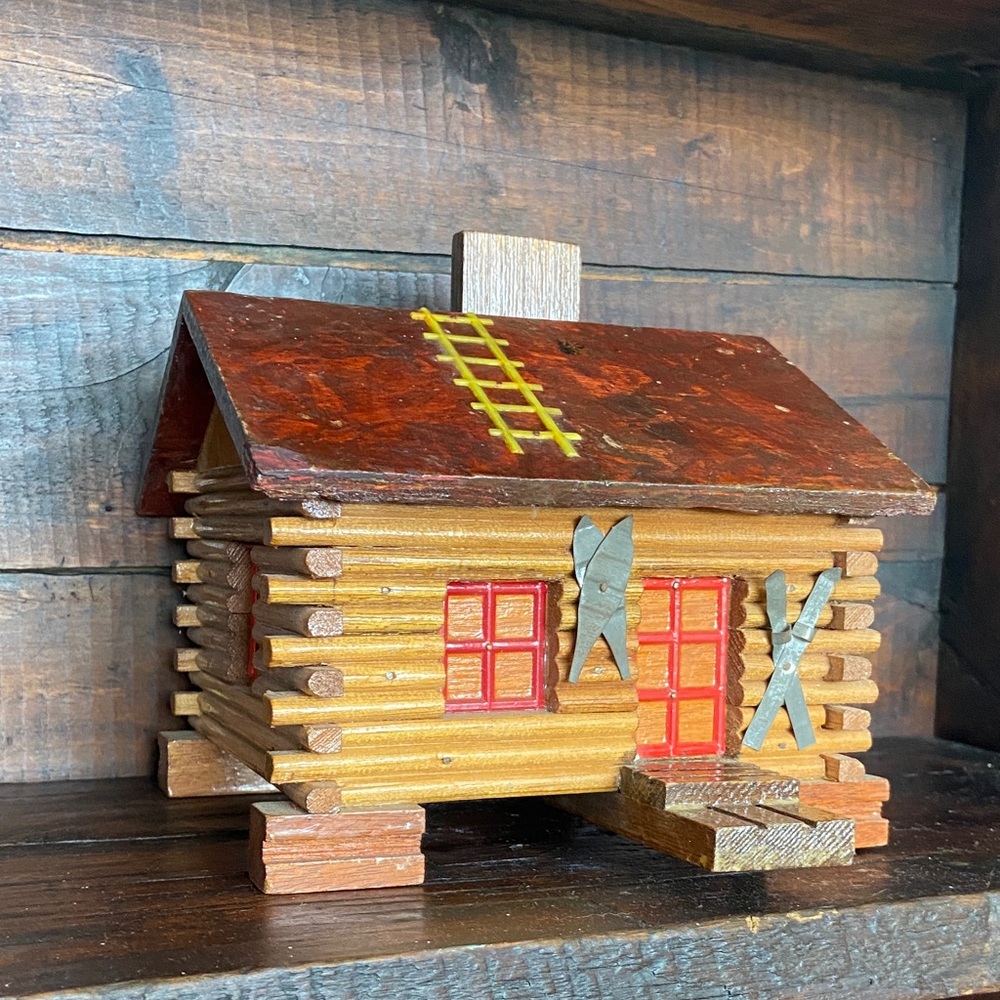 Rustic Wooden Log Cabin Decor Bank / Ski Lodge Vintage